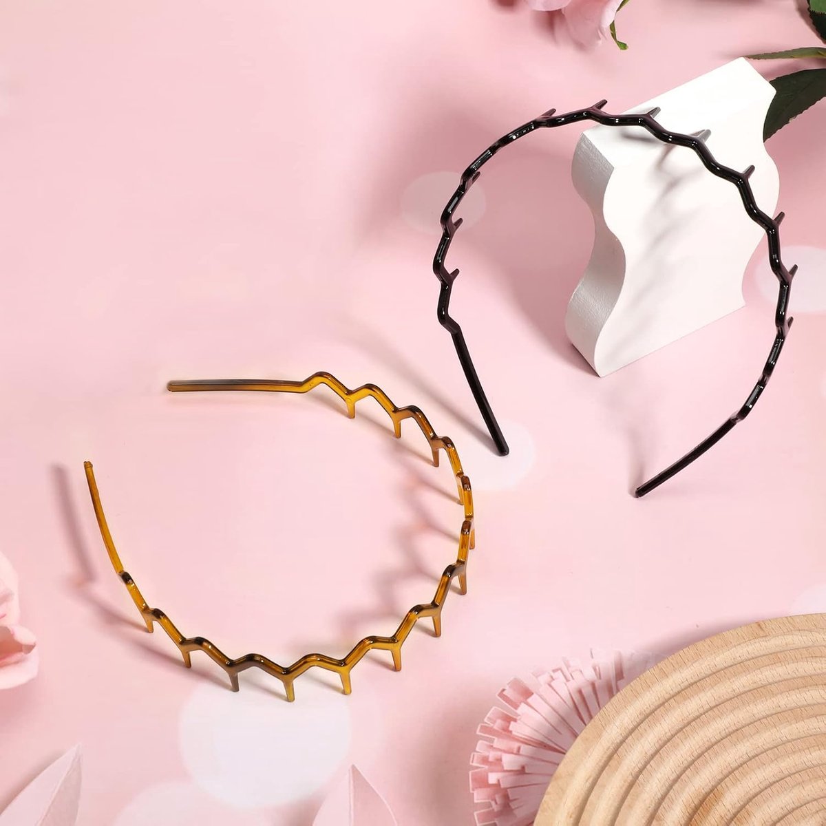 Pieces Zigzag Headbands - Women's Hairbands - for thick curly hair - plastic shark tooth combs - Hair Accessories - sawtooth headbands - plastic wavy tooth headbands - for men and women - black, brown.