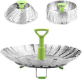 Vegetable steamer - Steamer basket - Stainless steel steamer - Fits all pans - Retractable - Adjustable - Foldable steam liner - With telescopic handle - silver.