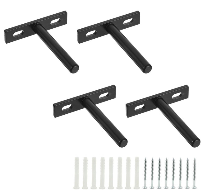 4 pieces - concealed floating shelf brackets - 3 inch - silver - shelves - floating shelf support brackets - steel - wall mounting - screws and plugs included - T-brackets for shelves - for floating wooden shelves - black - 76 mm Hover Image