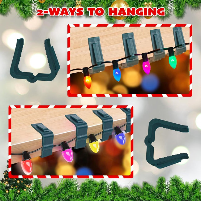 30 pieces - Christmas lighting clips - Light clips - Plastic clips - Lighting hooks - Party lighting clamps - festive string lights clips - hooks - for party decoration, gutter, fencing, roof edge - 49*42*13.7 mm - green Main Image