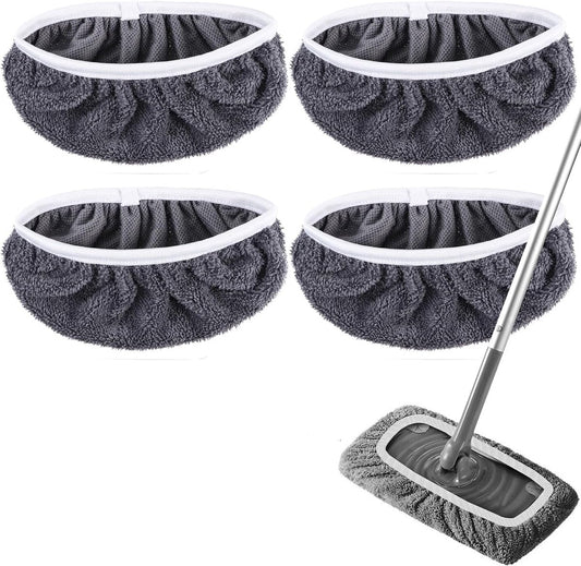 4 Pack Reusable Microfiber Cloths - Suitable for Efficient Sweeping Cleaning - Suitable for Swiffer Sweeper - Wet & Dry Cleaning Cloths - Mop Head Replacement - Washable Refills - for Household Floors - 25 x 11.5 cm - Grey.