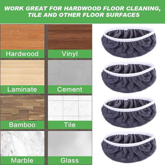4 Pack Reusable Microfiber Cloths - Suitable for Efficient Sweeping Cleaning - Suitable for Swiffer Sweeper - Wet & Dry Cleaning Cloths - Mop Head Replacement - Washable Refills - for Household Floors - 25 x 11.5 cm - Grey.