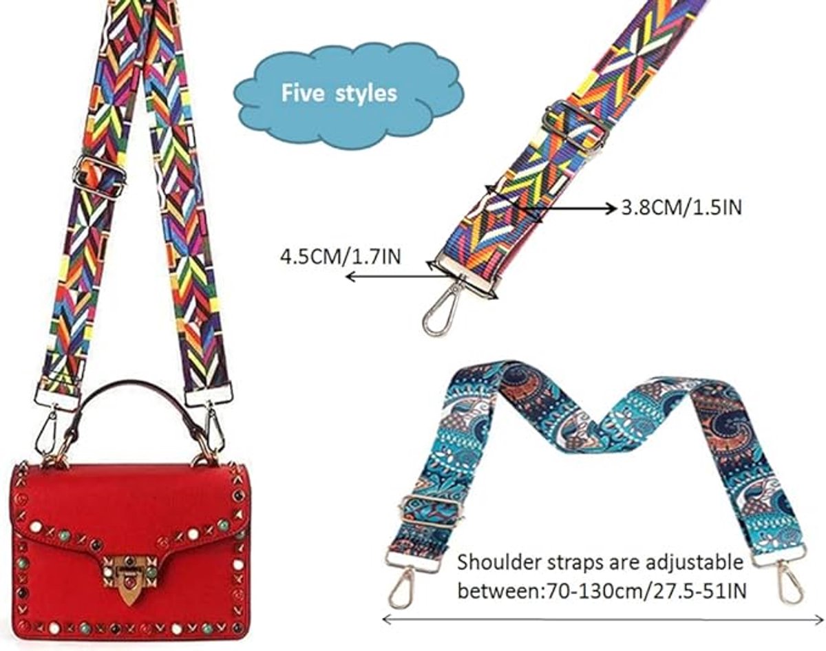Bag Strap - 4-Piece Shoulder Strap - Adjustable Bag Strap - Bagstrap - Bag Strap - Colorful Ethnic Style Strap - shoulder strap for bag - Shoulder Strap - bag strap bag strap - Front Shoulder Strap Handbag Canvas Bags DIY Accessories Unisex.
