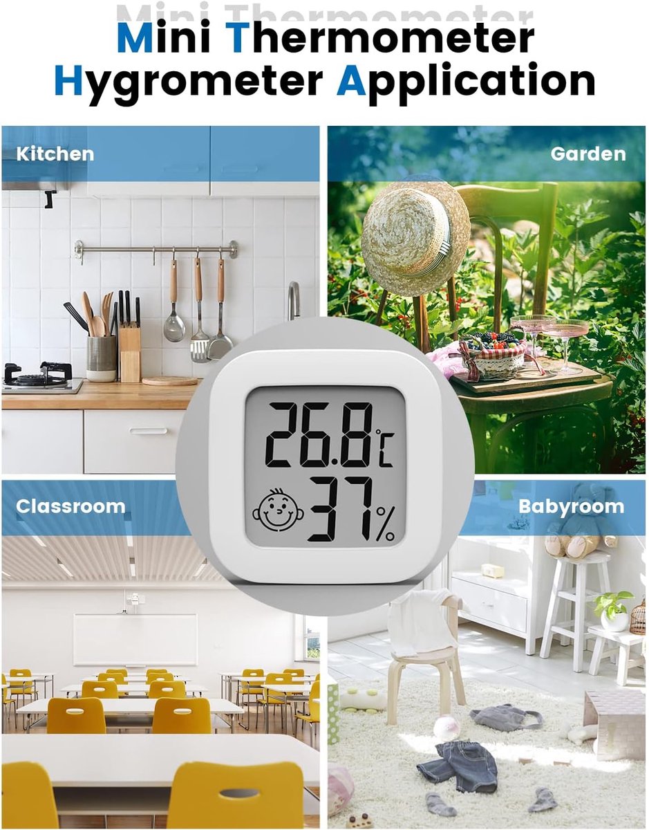 Mini digital indoor thermometer - Weather station - Thermometer - Highly accurate temperature monitor - Indoor thermometer - Hygrometer - Thermo-hygrometer - Comfort level indicator - White.