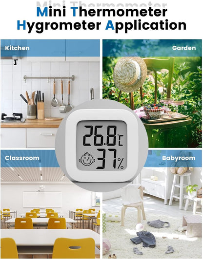 Mini digital indoor thermometer - Weather station - Thermometer - Highly accurate temperature monitor - Indoor thermometer - Hygrometer - Thermo-hygrometer - Comfort level indicator - White.