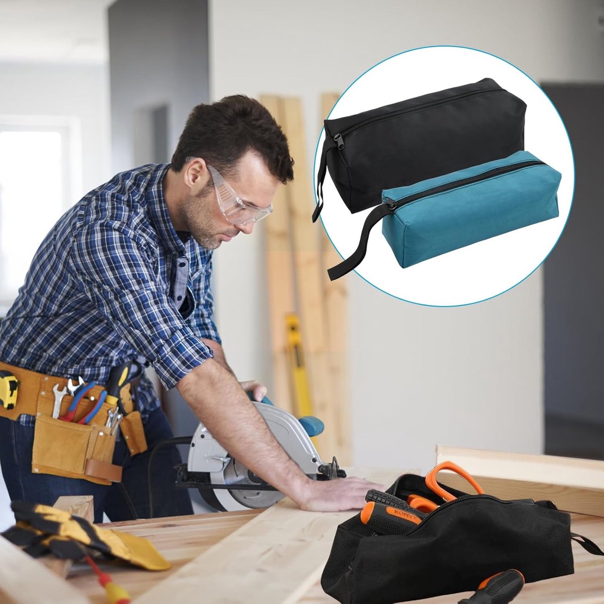 2 pieces - 30*10*10cm and 25*8*8.5 cm - Tool bag - small tool bags - waterproof tool bags - sturdy small tool bag - for carpenter, tools and power tools - black and blue.