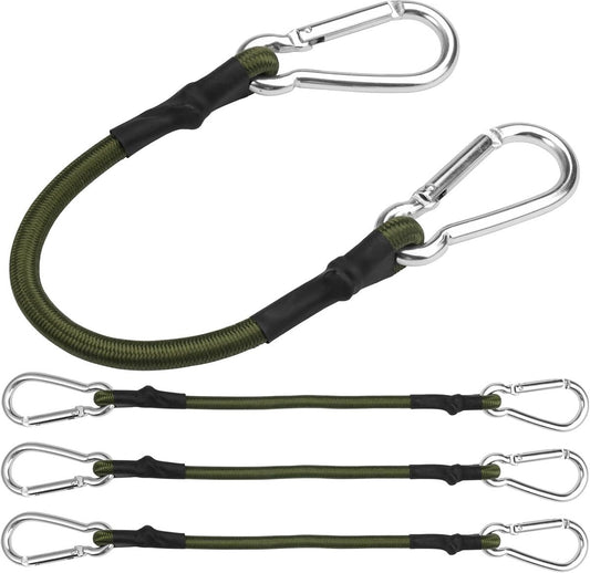 pieces - Elastic cord - with carabiner - 30 cm - Elastic luggage rope - Elastic bands - Luggage straps - Tie-down straps - Expander rope - Bungee cords - Carabiner elastic rope - for camping, sailing, tents, luggage, cars - green.