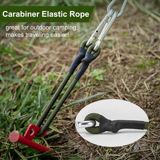 pieces - Elastic cord - with carabiner - 30 cm - Elastic luggage rope - Elastic bands - Luggage straps - Tie-down straps - Expander rope - Bungee cords - Carabiner elastic rope - for camping, sailing, tents, luggage, cars - green.