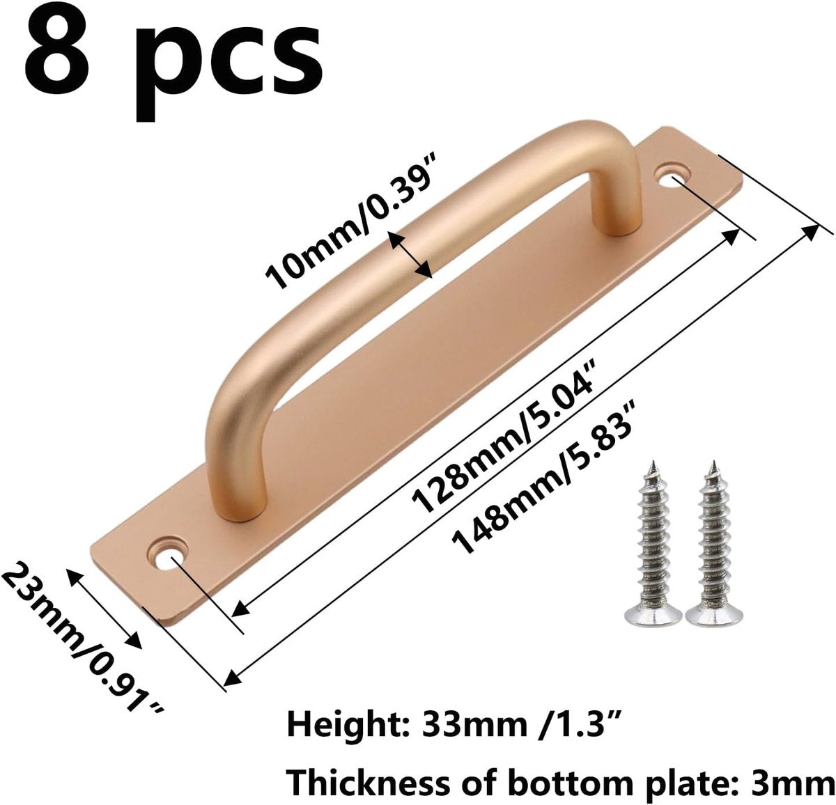 8 Pieces Door Handle - Kitchen Cabinet Handles - Cabinet Handles - Handles for Small Doors - 5" Hole in the Center Aluminum Alloy Cabinet Handles - Kitchen Cabinet Handle - For Drawer Cabinets, Cabinets, Kitchen, Wardrobe and Drawer Handles - Gold