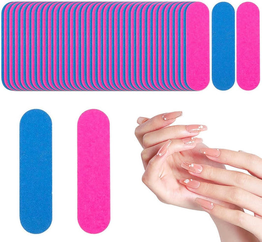 100 pieces - Sanding strips - Nail file - Mini wood file - Shaping nails - nail sanding strips - mini nail file - nail file set - mini nail files - manicure instruments - manicure - for home and salon use - 180/240 grit - 5*1.3 cm - pink, blue.
