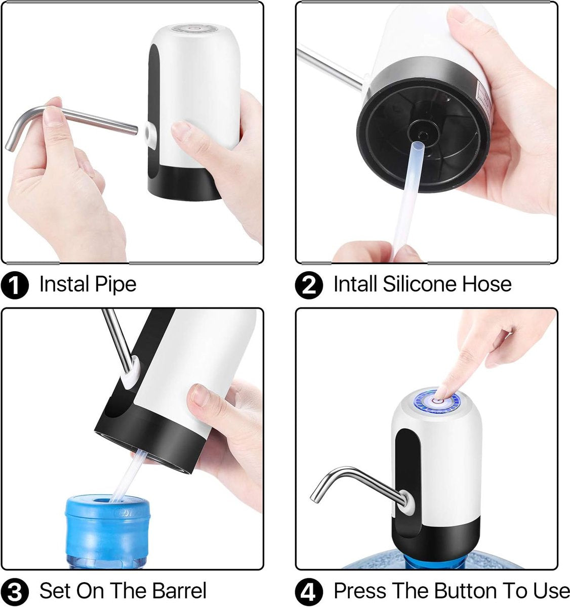 Electric water pump - Portable water pump - Water pump - Water bottle dispenser - detachable electric pump - for desk, countertop, kitchen and office - white - 7.2*7.2*12.5 cm.
