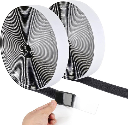 20 mm*10 m - Velcro - self-adhesive tape - reusable tape - nylon fastening strip - strong adhesive strips - with strong adhesive on the back - for sewing, crafting and DIY applications - Indoor and outdoor use - black.