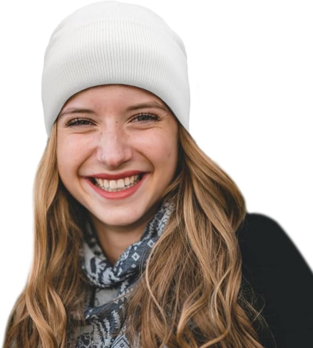 Hat - Knitted hat - Winter hat - Warm hat - Hat with satin lining - warm winter hat - knitted winter hat with fold-over brim - silk lining - soft knitted hat - warm and comfortable - for women and men - white.