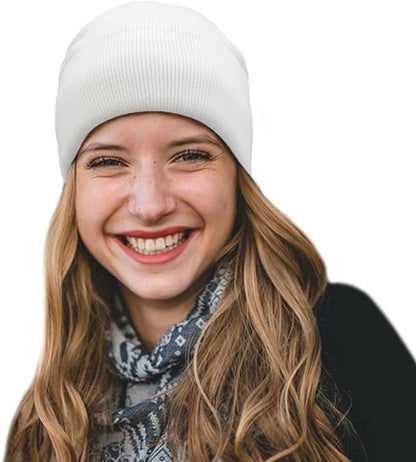Hat - Knitted hat - Winter hat - Warm hat - Hat with satin lining - warm winter hat - knitted winter hat with fold-over brim - silk lining - soft knitted hat - warm and comfortable - for women and men - white.