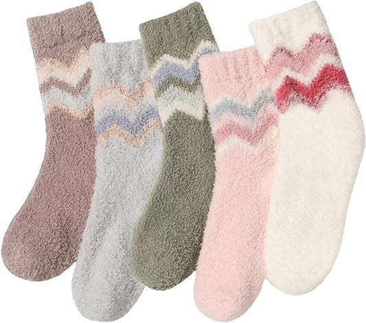 5 Pairs of Socks - women's socks - house socks - Warm Fuzzy Fleece Socks - Warm Winter Sock Set - Thick Socks - Winter Socks - Warm Socks - Sleep Socks - Heated Socks - keep warm - Plush and comfortable - thick plush socks - coral fleece.