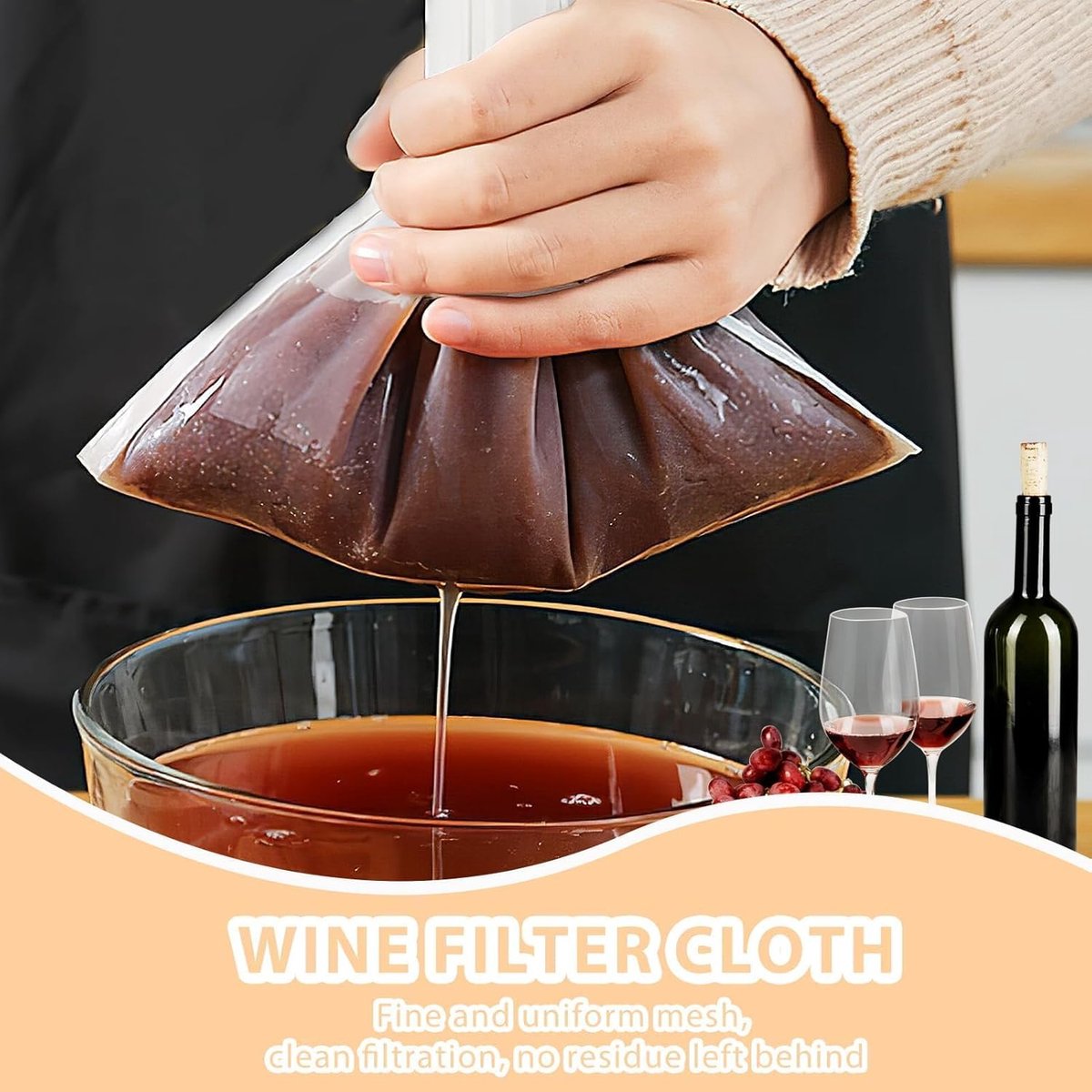 3 pieces - Filter bags - Brew filter bags - Brew bags - Filter Mesh Bags - Strainer cloth - Drawstring filter bags - Fine mesh sieve bags - Reusable - Fine mesh filter wine bag - Beer press - With fine mesh sieve and drawstring closure - 46*40 cm