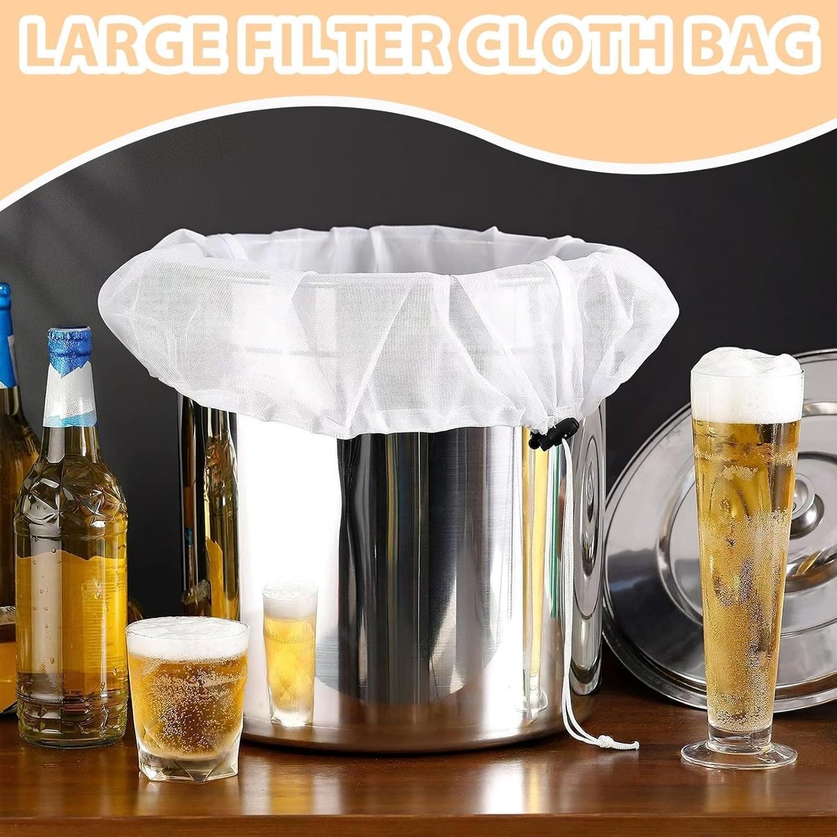 3 pieces - Filter bags - Brew filter bags - Brew bags - Filter Mesh Bags - Strainer cloth - Drawstring filter bags - Fine mesh sieve bags - Reusable - Fine mesh filter wine bag - Beer press - With fine mesh sieve and drawstring closure - 46*40 cm