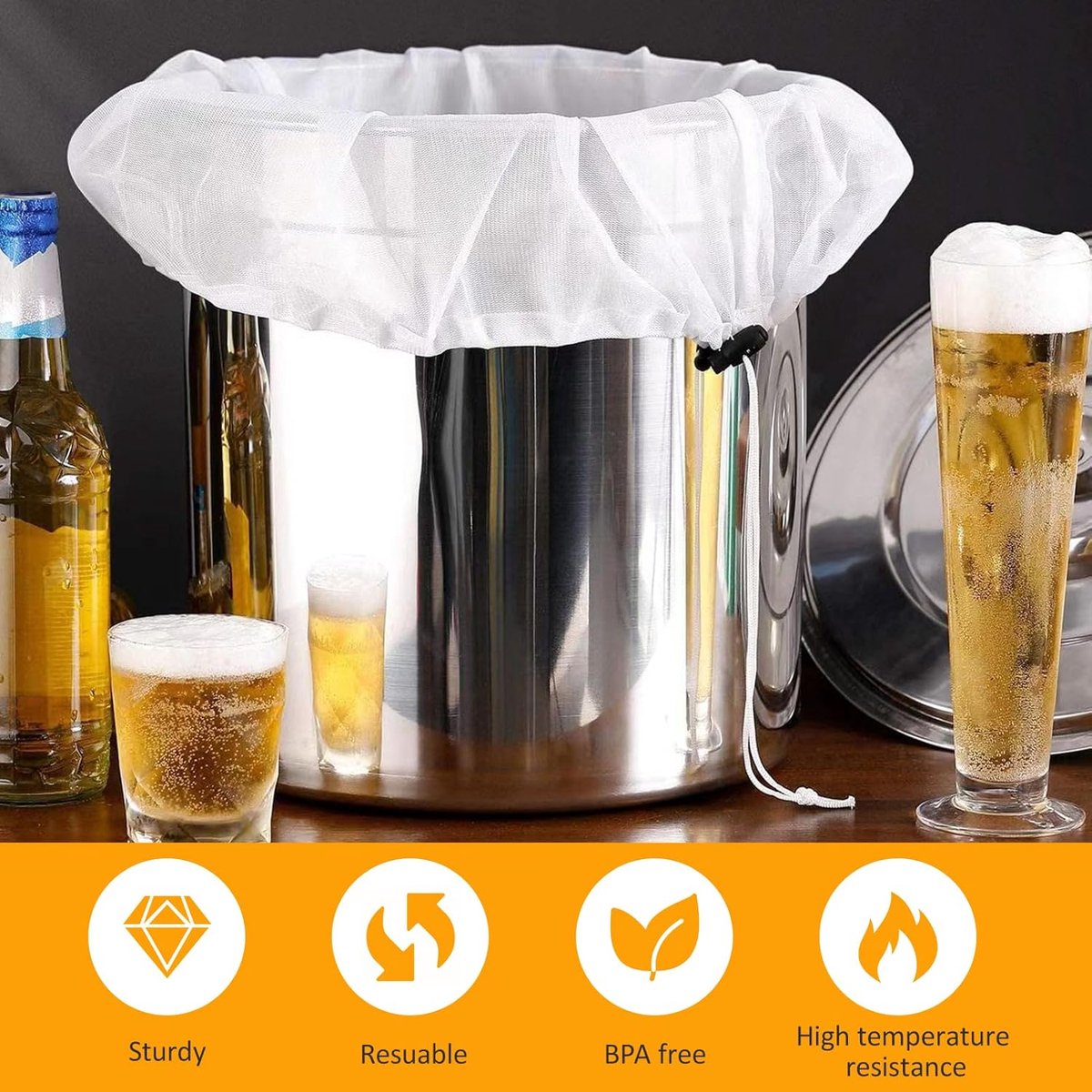 3 pieces - Filter bags - Brew filter bags - Brew bags - Filter Mesh Bags - Strainer cloth - Drawstring filter bags - Fine mesh sieve bags - Reusable - Fine mesh filter wine bag - Beer press - With fine mesh sieve and drawstring closure - 46*40 cm