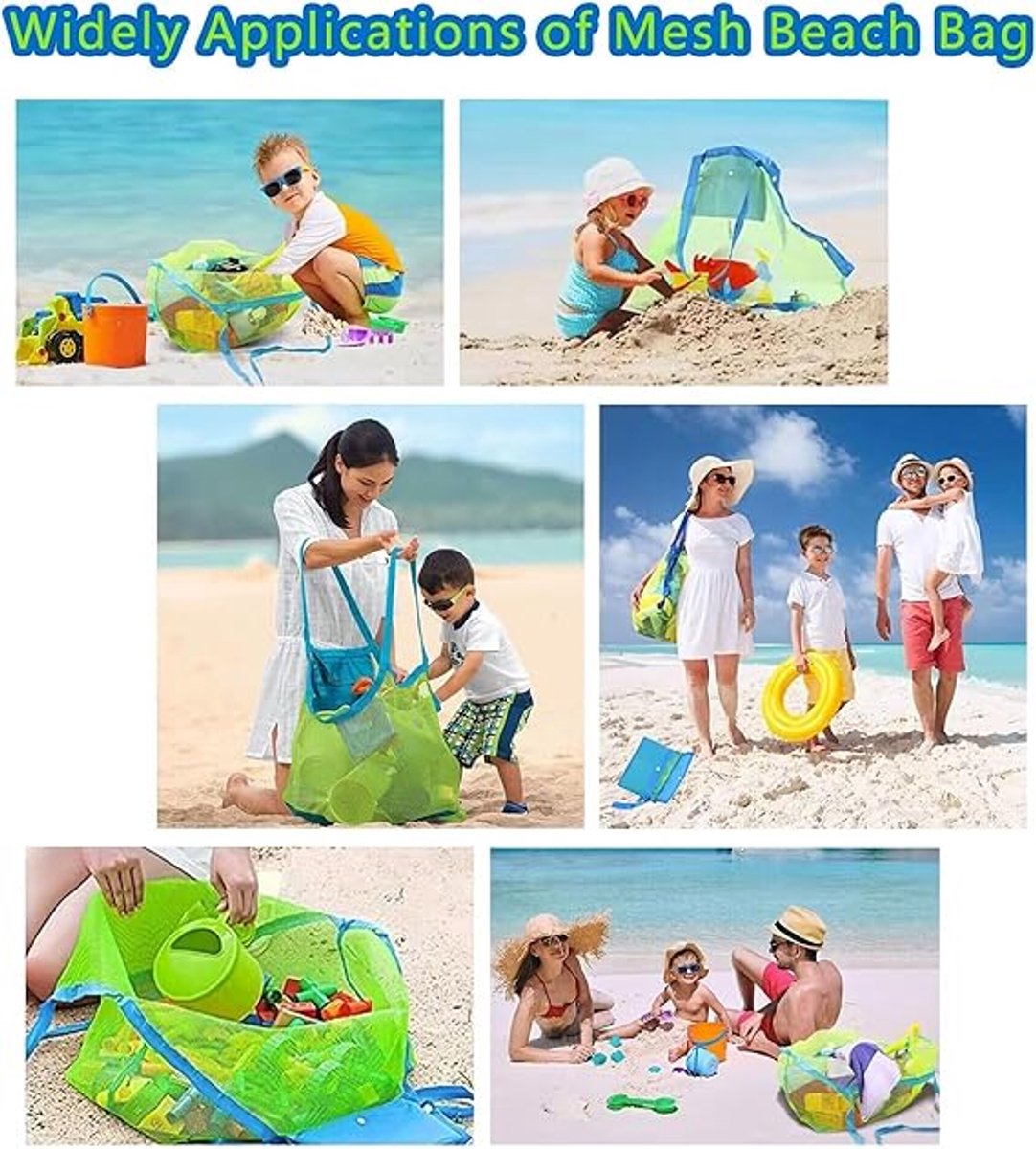 2 pieces - beach bag - 45*45*30 cm - mesh beach bag - lightweight beach bag - foldable storage bag - suitable for children's beach trips, toys, towels and beach shoes - green
