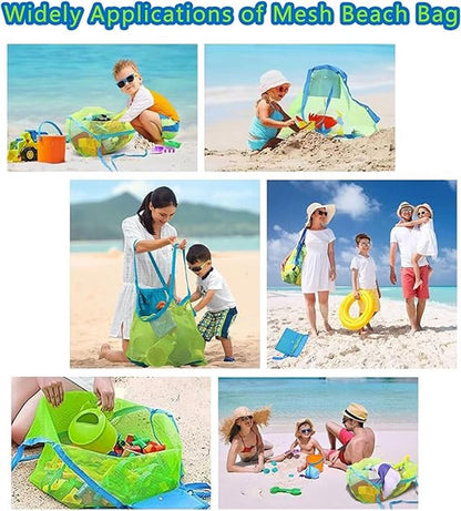 2 pieces - beach bag - 45*45*30 cm - mesh beach bag - lightweight beach bag - foldable storage bag - suitable for children's beach trips, toys, towels and beach shoes - green
