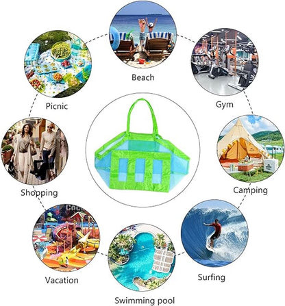 2 pieces - beach bag - 45*45*30 cm - mesh beach bag - lightweight beach bag - foldable storage bag - suitable for children's beach trips, toys, towels and beach shoes - green