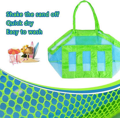 2 pieces - beach bag - 45*45*30 cm - mesh beach bag - lightweight beach bag - foldable storage bag - suitable for children's beach trips, toys, towels and beach shoes - green