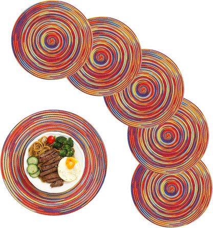6 pieces - Table mats - Placemats - Round placemats - washable cotton placemats - round braided placemats - Round table mats - Woven placemats - Round placemats - rainbow - 38*38 cm