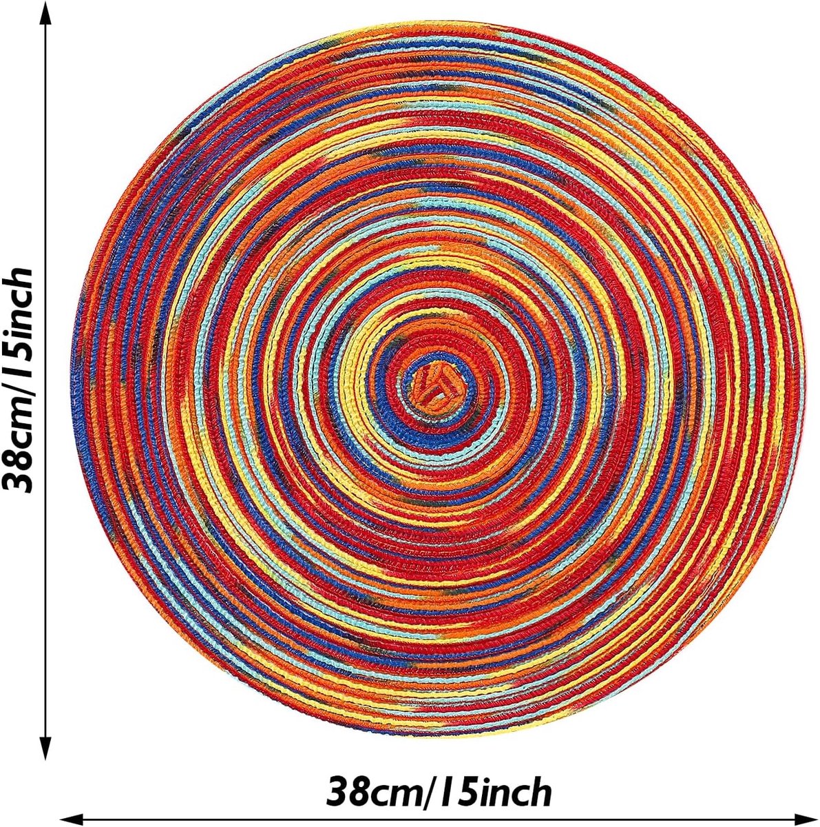 6 pieces - Table mats - Placemats - Round placemats - washable cotton placemats - round braided placemats - Round table mats - Woven placemats - Round placemats - rainbow - 38*38 cm