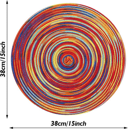 6 pieces - Table mats - Placemats - Round placemats - washable cotton placemats - round braided placemats - Round table mats - Woven placemats - Round placemats - rainbow - 38*38 cm