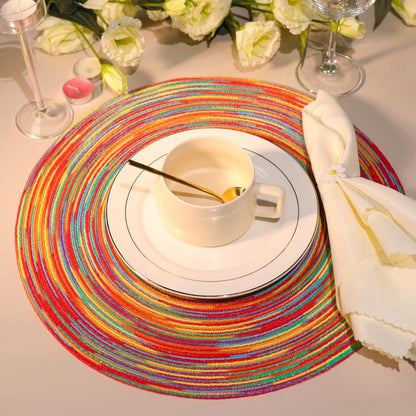 6 pieces - Table mats - Placemats - Round placemats - washable cotton placemats - round braided placemats - Round table mats - Woven placemats - Round placemats - rainbow - 38*38 cm