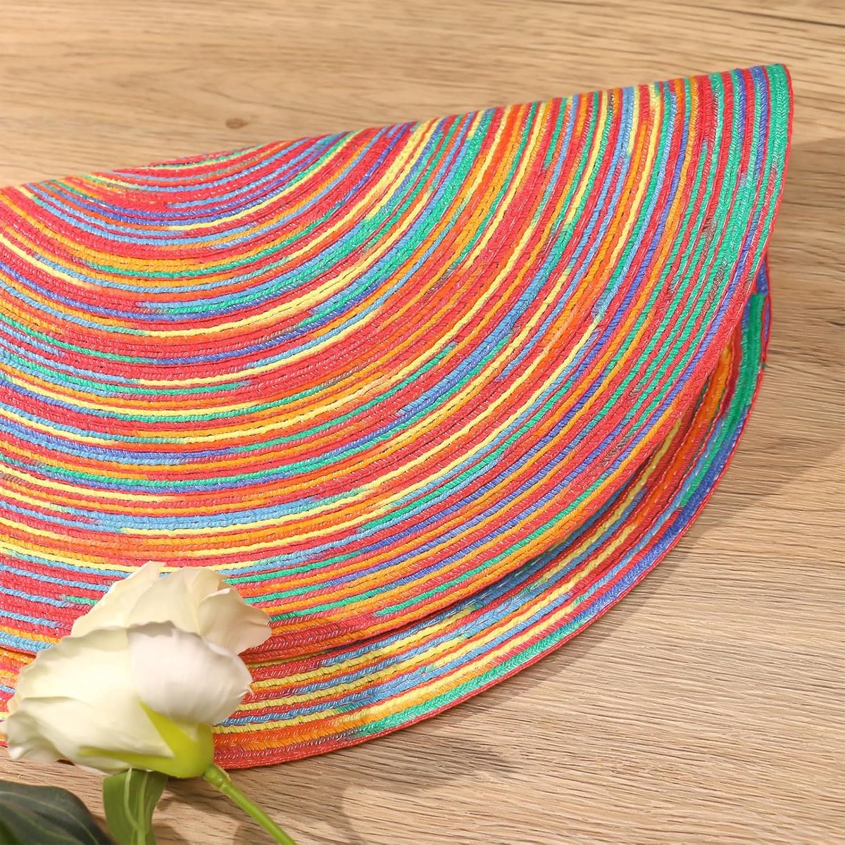 6 pieces - Table mats - Placemats - Round placemats - washable cotton placemats - round braided placemats - Round table mats - Woven placemats - Round placemats - rainbow - 38*38 cm