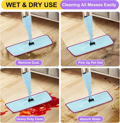 8 Pack 16.5 inch reusable mop pads Microfiber spray mop replacement heads - mop head replacement Suitable for wet/dry mopping compatible with Bona floor care system (4 colors of mops)