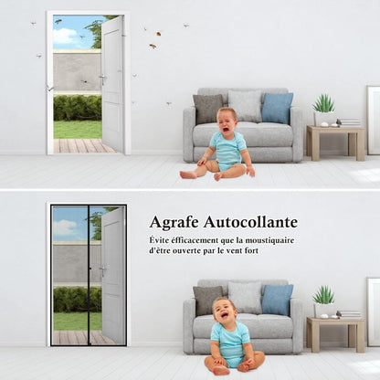 Magnetic insect screen for doors and windows - Insect screen - with tension straps - with magnetic curtain - Mosquito-repellent - for hallways, doors, windows, and patios - Easy to install - Black - 100 x 210 cm