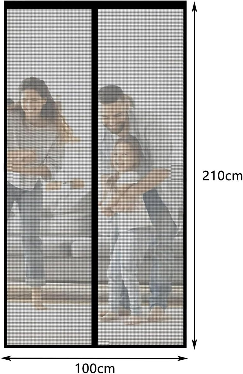 Magnetic insect screen for doors and windows - Insect screen - with tension straps - with magnetic curtain - Mosquito-repellent - for hallways, doors, windows, and patios - Easy to install - Black - 100 x 210 cm