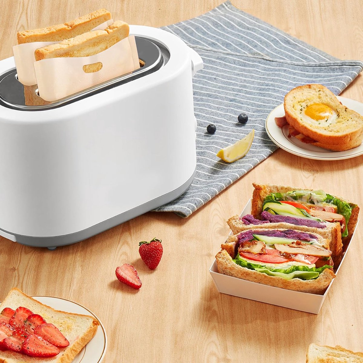 8 pieces - Toaster bags - non-stick toaster bags - non-stick coating - reusable toaster bags - with Teflon coating - washable - for toasters and microwaves - for sandwiches, paninis and snacks - 16*16.5 cm