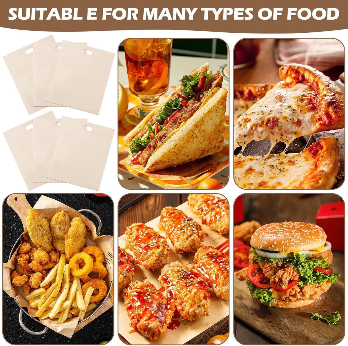 8 pieces - Toaster bags - non-stick toaster bags - non-stick coating - reusable toaster bags - with Teflon coating - washable - for toasters and microwaves - for sandwiches, paninis and snacks - 16*16.5 cm