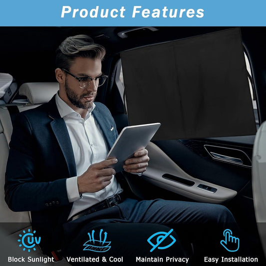 2 pieces - 71*47 cm - car sunshades - universal magnetic car sunshades - for windows - double-layer car sunshade covers - blackout car curtains - for privacy - blocking UV radiation and heat - with 10 magnets - black