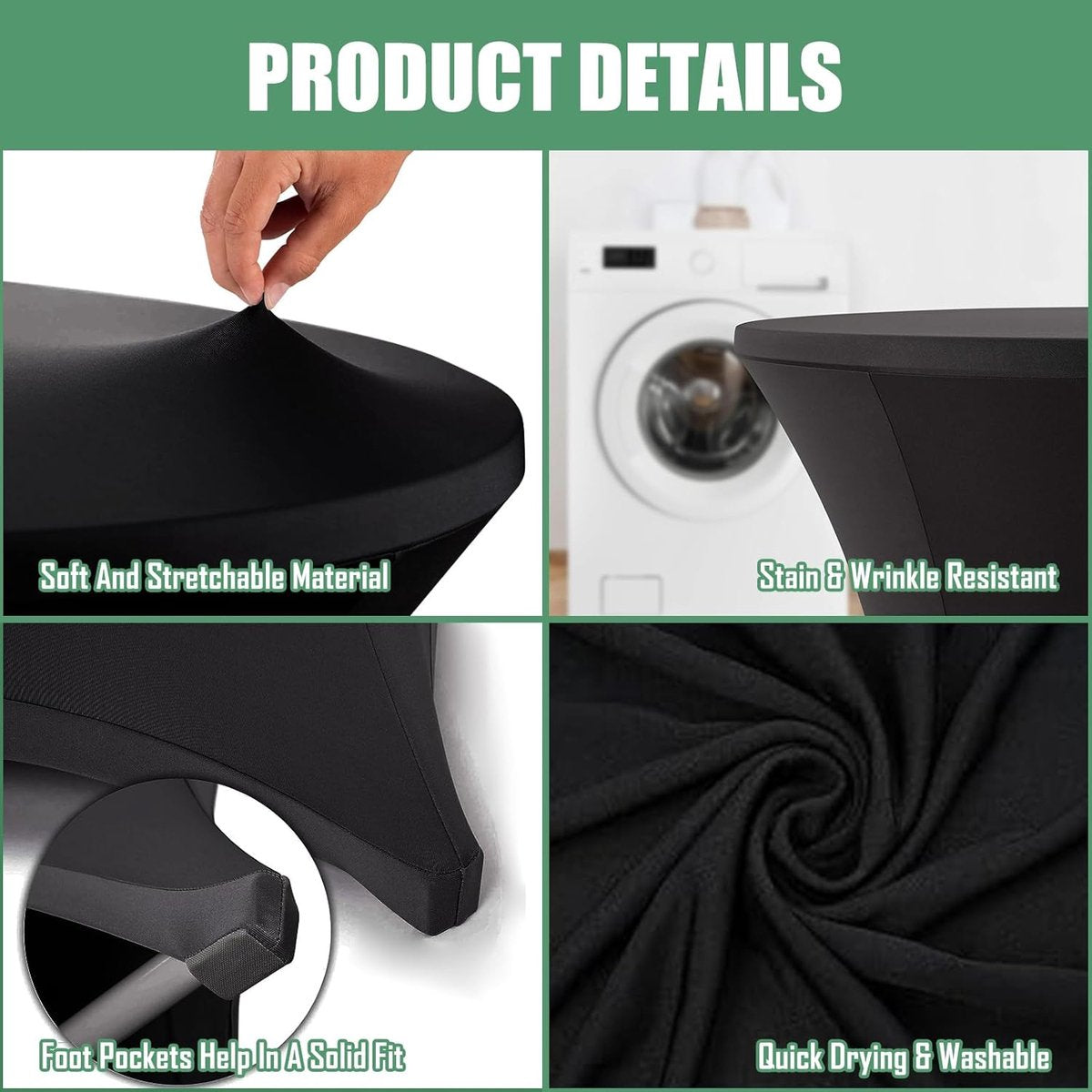 1 Piece High Tablecloth - High Table Skirt - 80 x 110 cm - Extendable High Tablecloth - Stretch High Table Cover - Round High Tablecloth - High Table Party Table Table Skirt - High Table - for restaurant, bar, cocktail table, wedding banquet table - Black