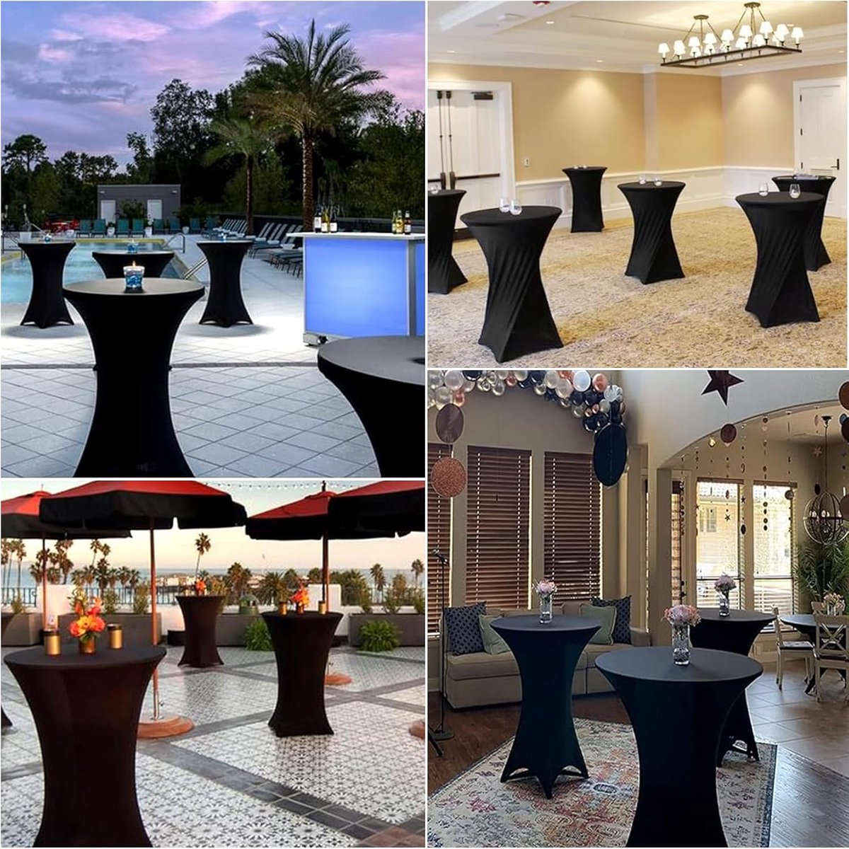 1 Piece High Tablecloth - High Table Skirt - 80 x 110 cm - Extendable High Tablecloth - Stretch High Table Cover - Round High Tablecloth - High Table Party Table Table Skirt - High Table - for restaurant, bar, cocktail table, wedding banquet table - Black