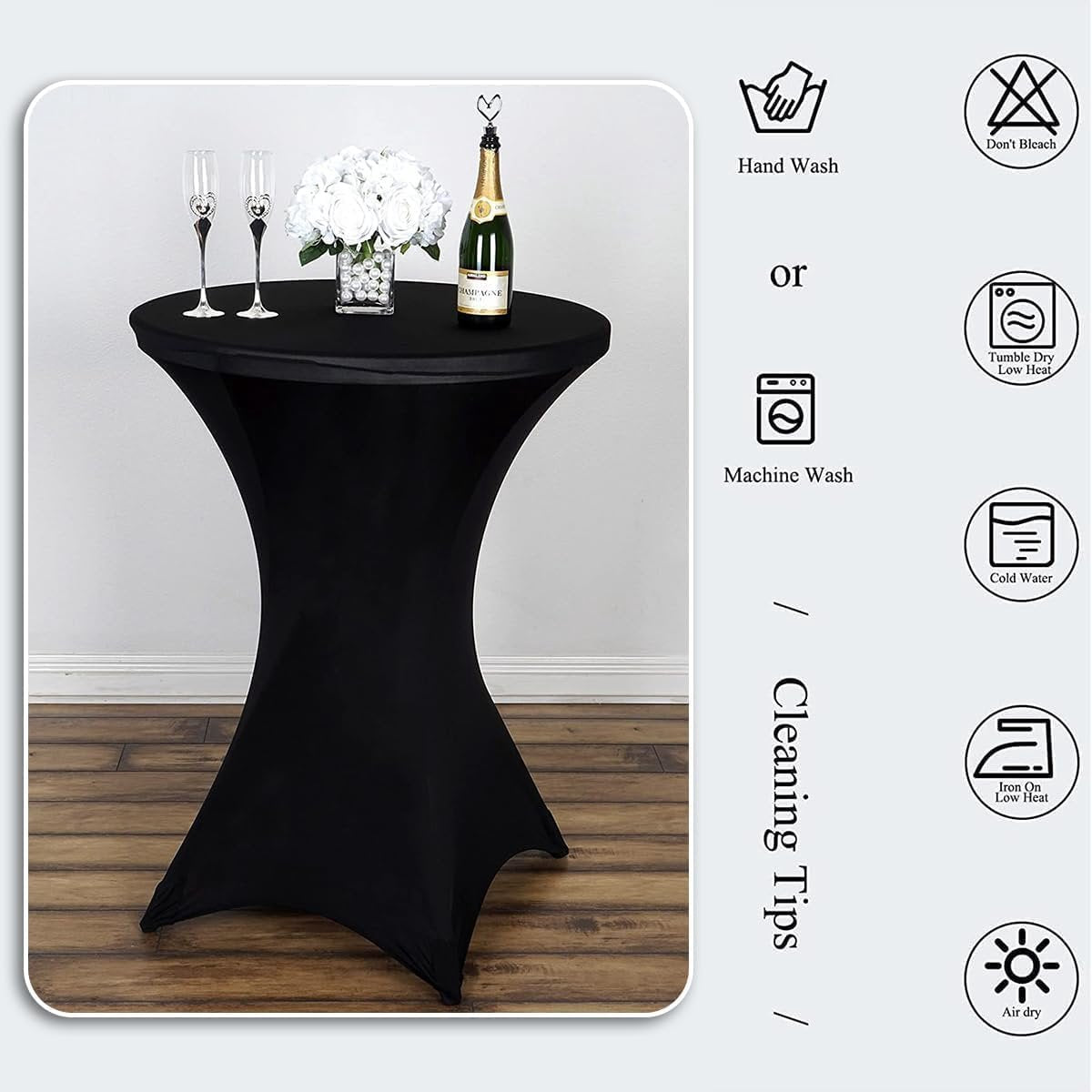 1 Piece High Tablecloth - High Table Skirt - 80 x 110 cm - Extendable High Tablecloth - Stretch High Table Cover - Round High Tablecloth - High Table Party Table Table Skirt - High Table - for restaurant, bar, cocktail table, wedding banquet table - Black