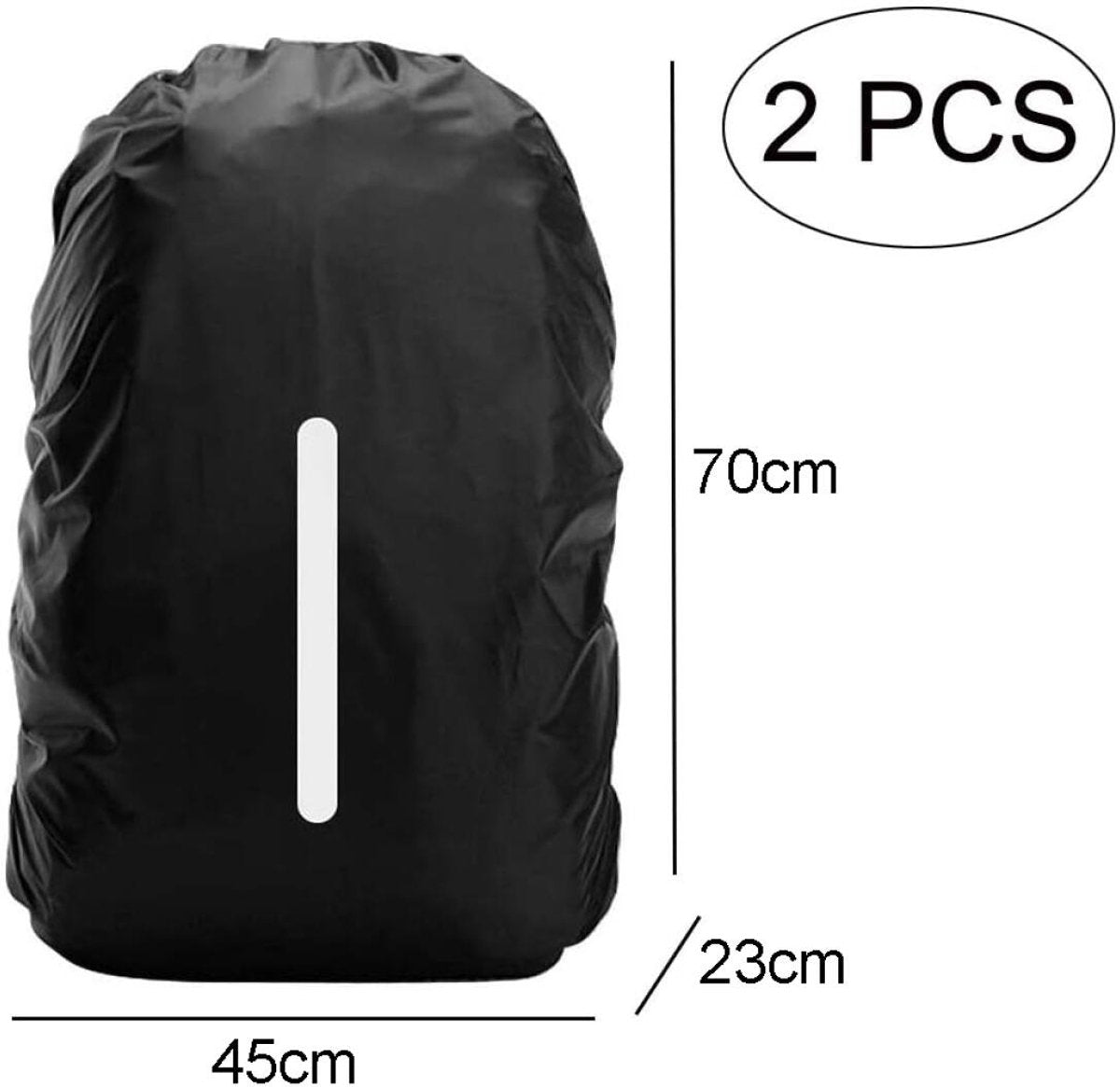 2 pieces - Backpack cover - Waterproof backpack cover - Waterproof rain cover for backpack - Waterproof rain cover - Reflective backpack cover - dust cover - for hiking, camping, traveling, cycling, outdoor activities - size L (55-65L) - 45*23*70 cm - bla