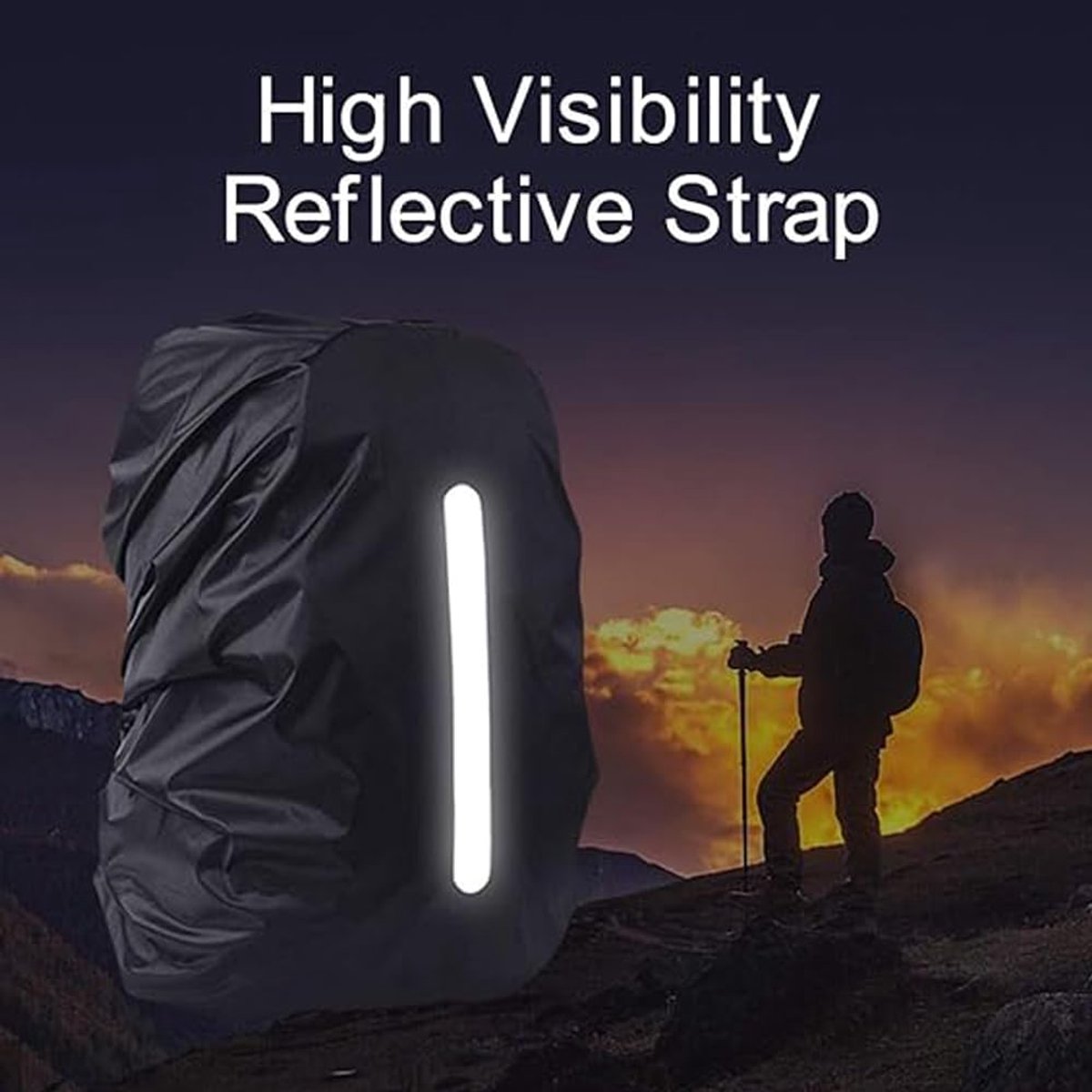 2 pieces - Backpack cover - Waterproof backpack cover - Waterproof rain cover for backpack - Waterproof rain cover - Reflective backpack cover - dust cover - for hiking, camping, traveling, cycling, outdoor activities - size L (55-65L) - 45*23*70 cm - bla