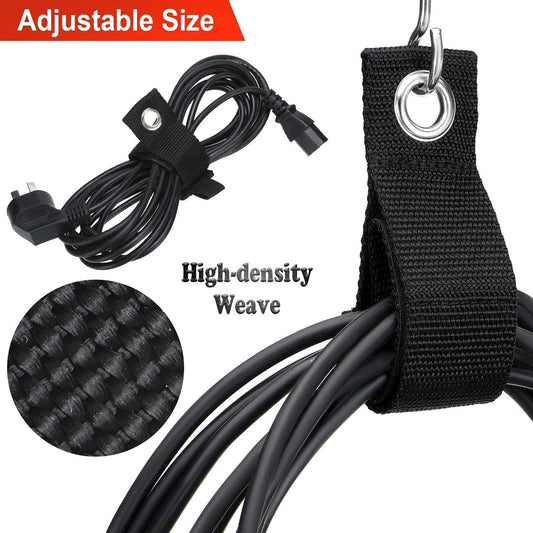 12 pieces - extension cord holder - sturdy storage straps - cable ties - cord storage holder - for hose, garage, rope, cables for home, basement, camper workshop, boat - black - 25*184 mm, 38*260 mm and 50*330 mm