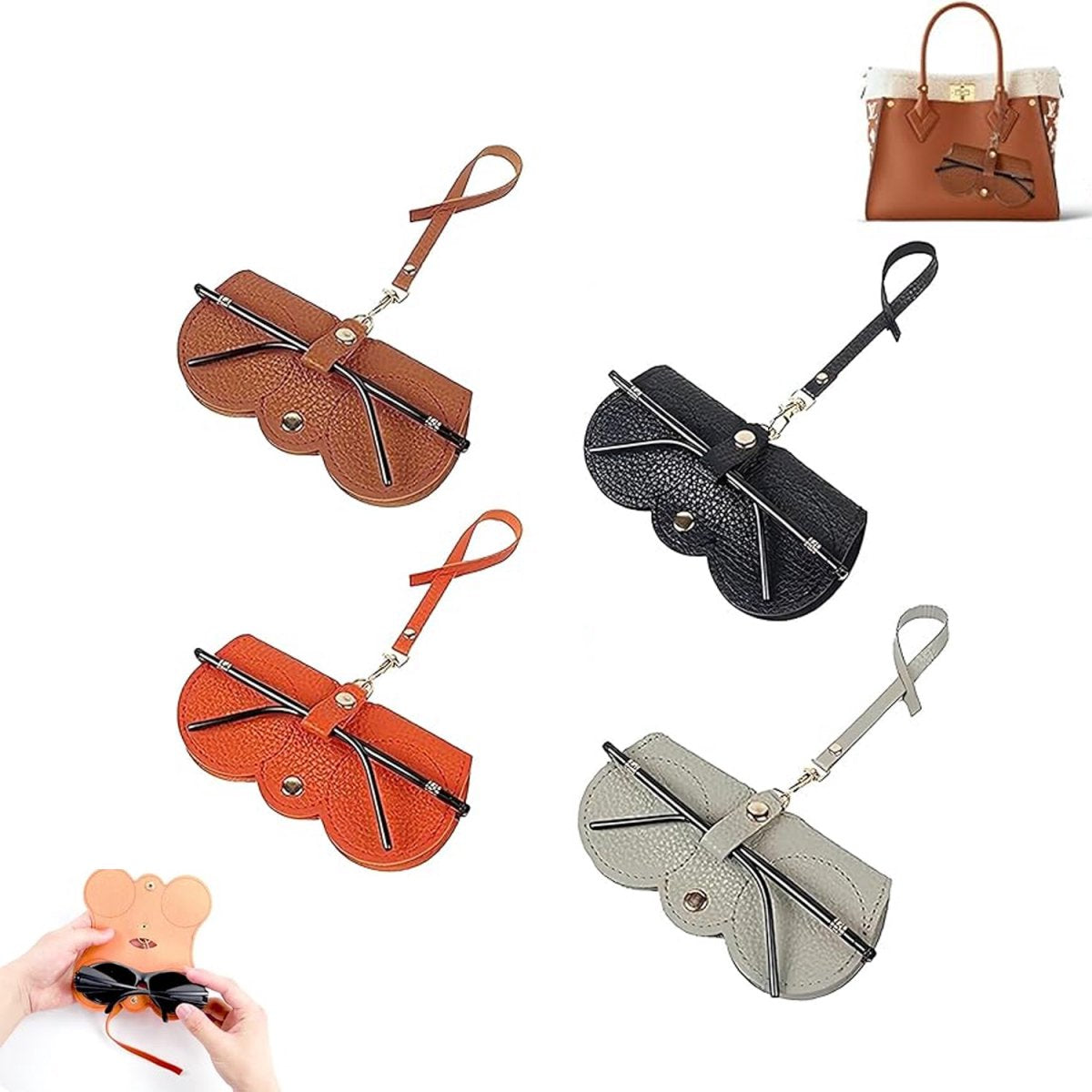 pieces - leather sunglasses bag - soft leather glasses case - portable glasses case - fashionable glasses case - ultra-thin anti-scratch case - travel glasses protective case - sunglasses organizer with snap closure, wrist strap - for women and men.