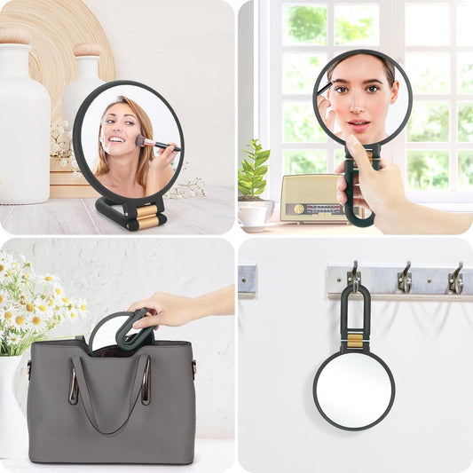 15X Magnifying Mirror - 24*14 cm - Hand Mirror with Folding Handle - Travel Magnifying Mirror with Handle - Double-Sided Magnifying Mirror - with 15x/1x Magnification - Portable Makeup Mirror - Multifunctional Hand Mirror - Black.