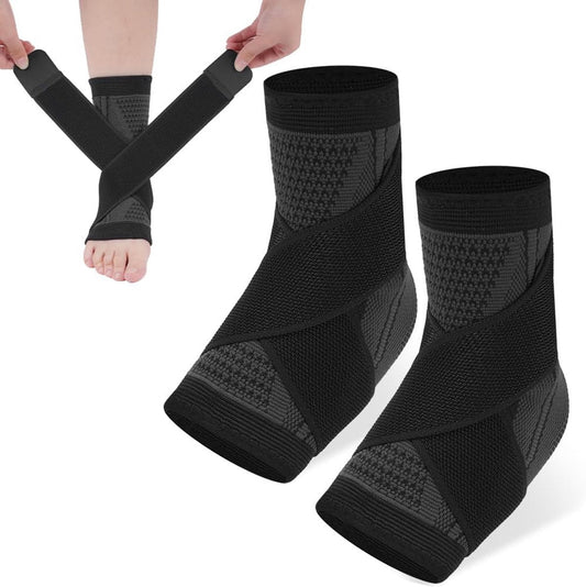 1 pair - Ankle brace - Ankle support - Ankle bandage - Foot brace - Upper neck circumference 22 cm - for damaged ligaments and sprained ankle - support band for heel pain with plantar fasciitis - relief of heel pain - Unisex - M - black.