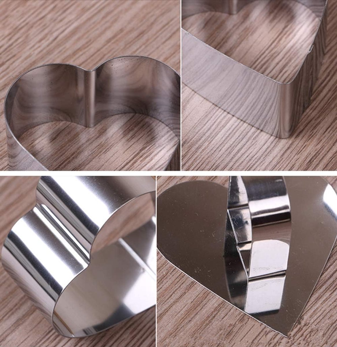 6 pieces - stainless steel - dessert rings - cake rings - with handle - molds - for baking and cooking cakes, mousses, and desserts - 8*3.8 cm - silver - Heart shape
