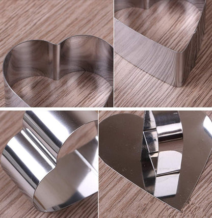 6 pieces - stainless steel - dessert rings - cake rings - with handle - molds - for baking and cooking cakes, mousses, and desserts - 8*3.8 cm - silver - Heart shape