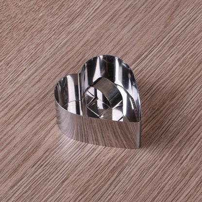6 pieces - stainless steel - dessert rings - cake rings - with handle - molds - for baking and cooking cakes, mousses, and desserts - 8*3.8 cm - silver - Heart shape