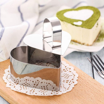 6 pieces - stainless steel - dessert rings - cake rings - with handle - molds - for baking and cooking cakes, mousses, and desserts - 8*3.8 cm - silver - Heart shape